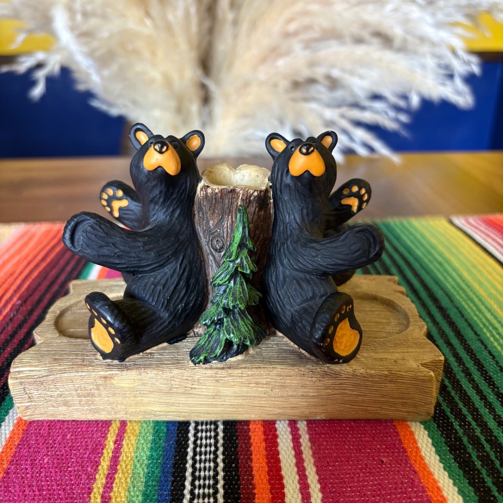 Bearfoots Jeff Fleming Salt Pepper Shaker Base Toothpick Holder Black Bears A884